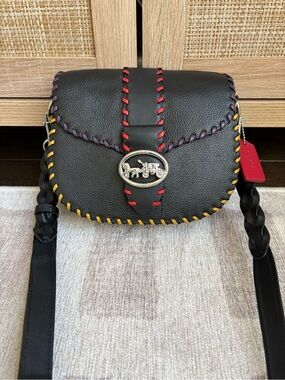 COACH Georgie Whipstitch Black Leather Crossbody Shoulder Bag Handbag C5791
